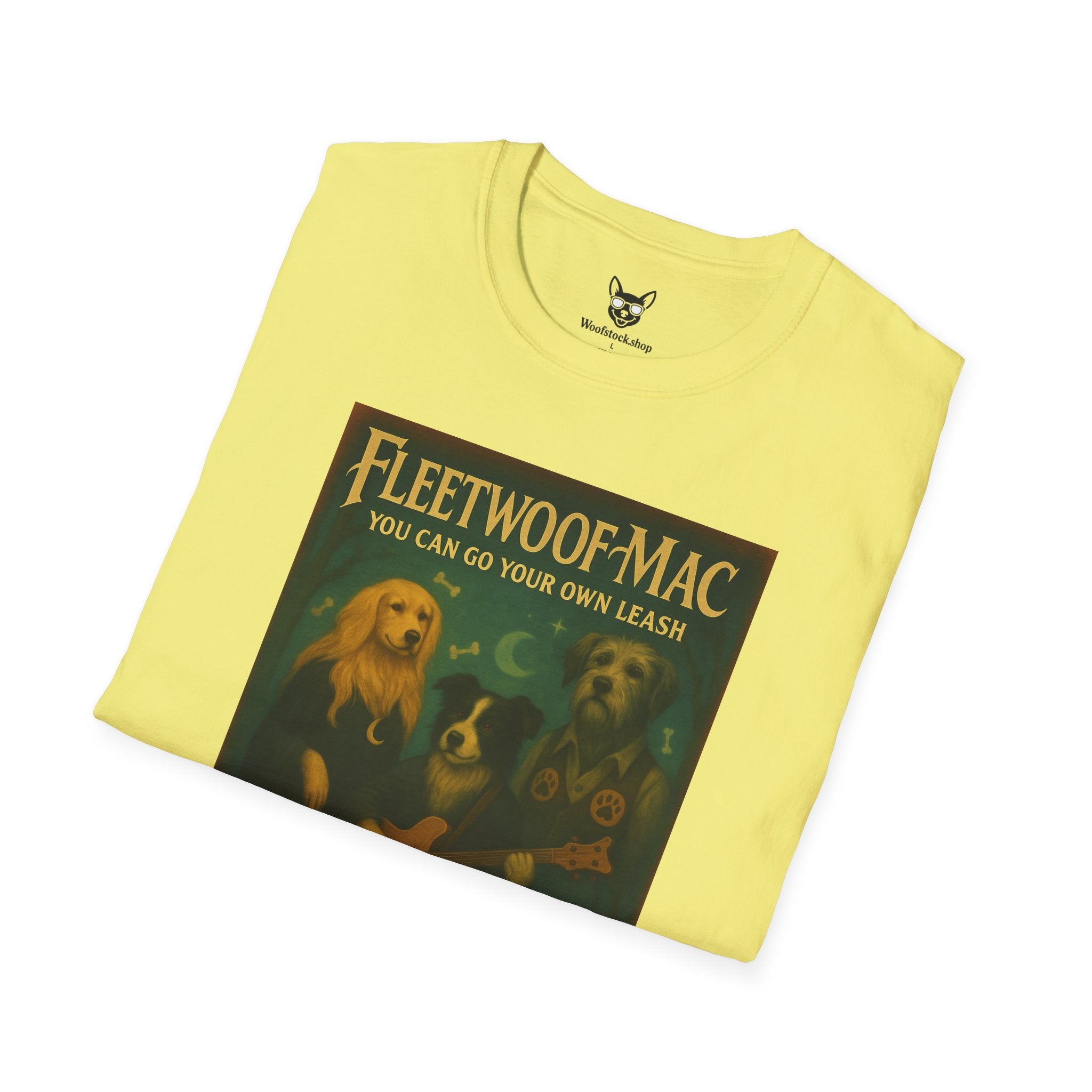 Fleetwood Mac Concert Poster Dog Parody Unisex Softstyle T-Shirt – Funny Tee for Music and Dog Lovers
